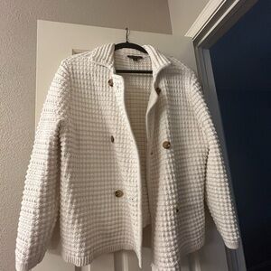 Ann Taylor Cream Double-Breasted Teddy Jacket